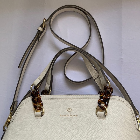 Nanette Lepore Brinley Dome Satchel & Crossbody Strap Vegan Leather Ivory Purse - Picture 6 of 16